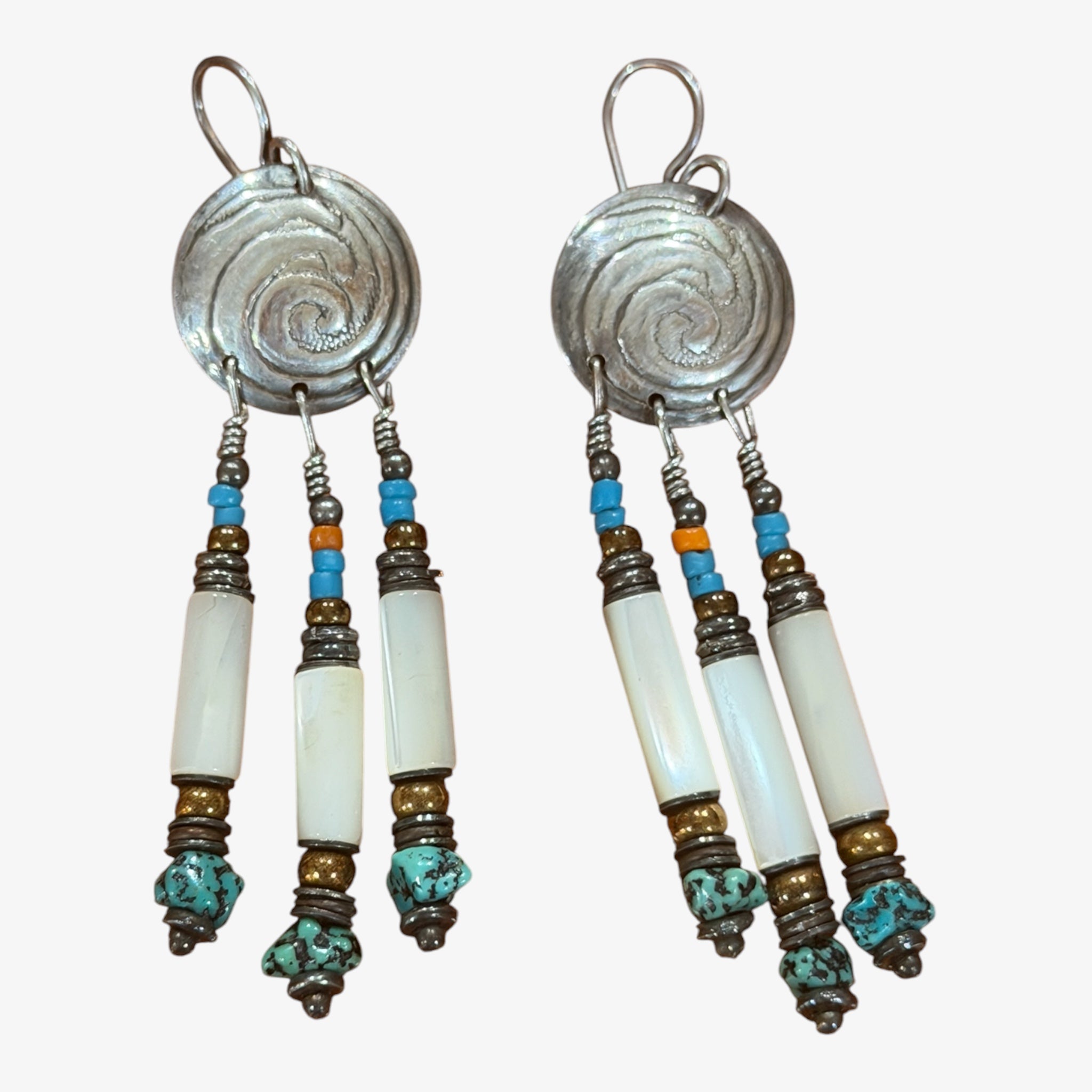 Handmade Sterling Silver Navajo Concho Dangle Earrings