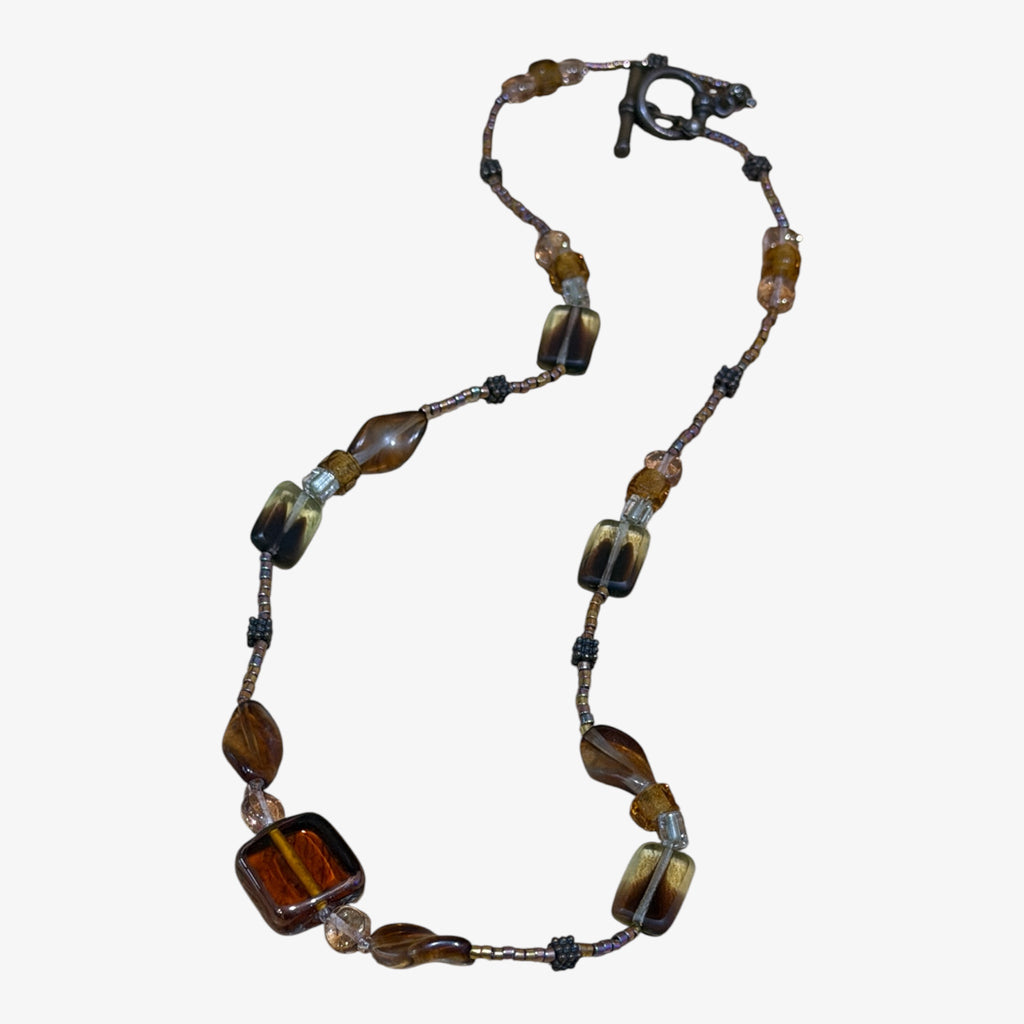 Vintage Handmade Glass Beaded Necklace 18"L