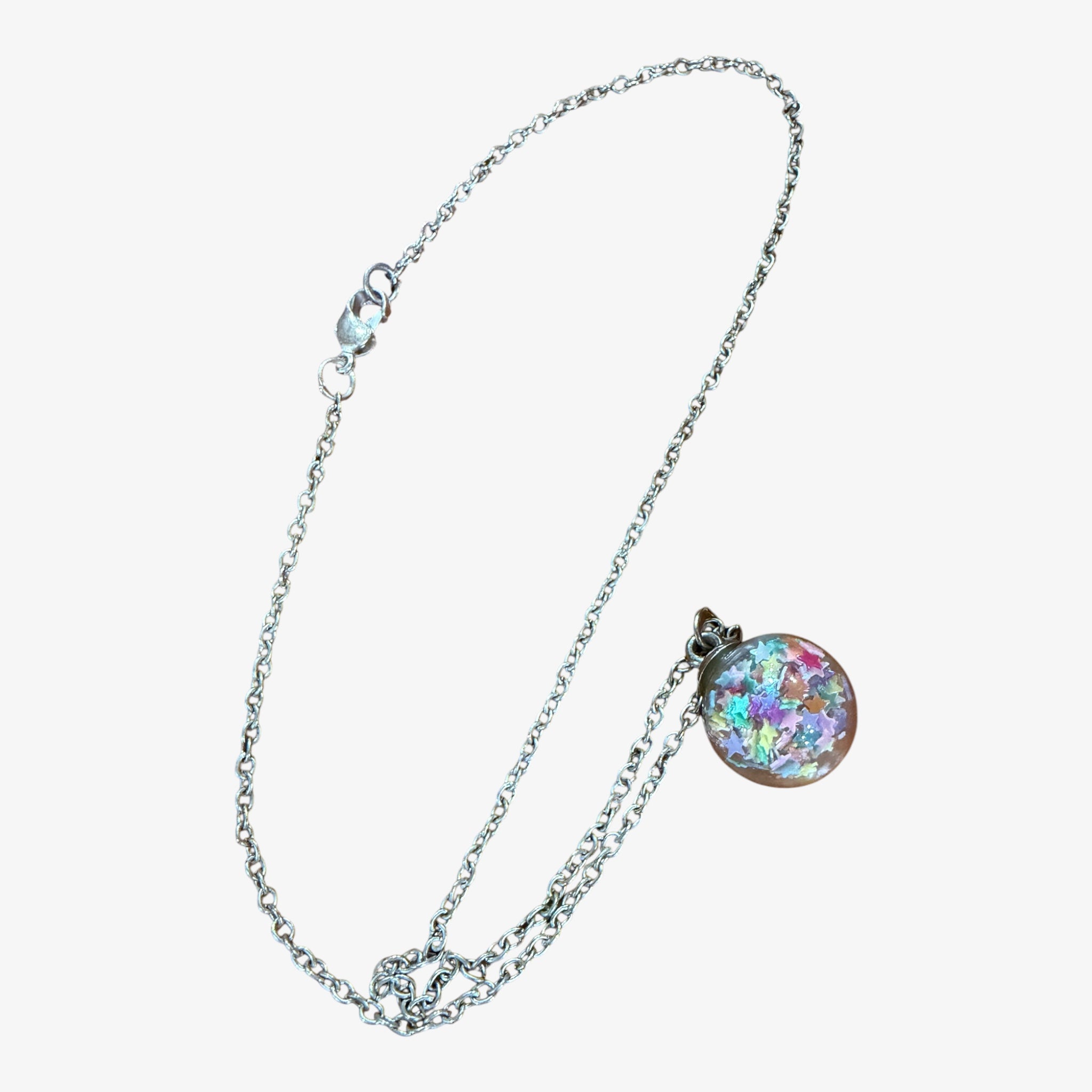 Silver Tone Necklace with Resin Ball Pendant 18"L