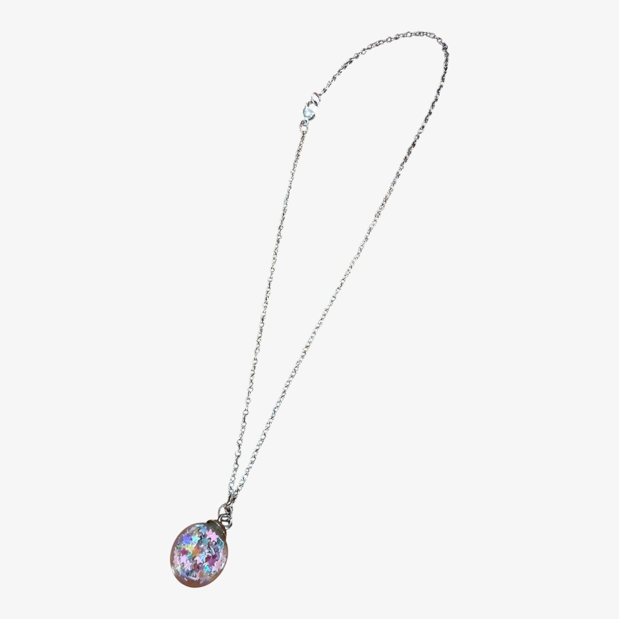 Silver Tone Necklace with Resin Ball Pendant 18"L