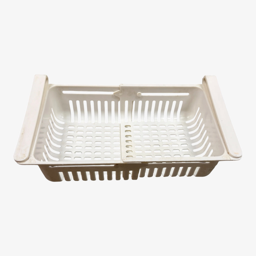 White Plastic Retractable Refrigerator Drawer Organizer for Fruit and Vegetable