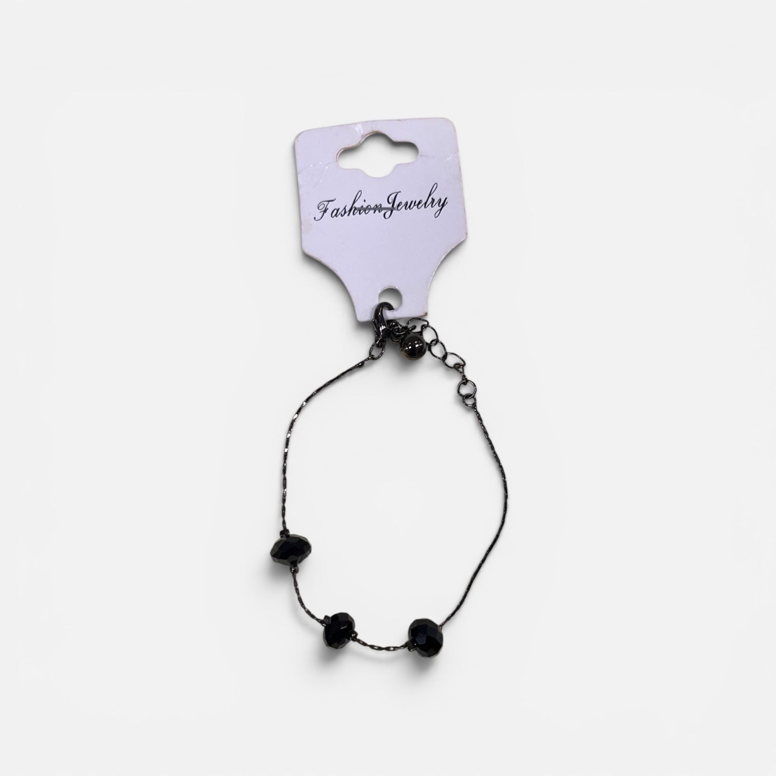 Fashion Jewelry 3-Beads Black Cord Bracelet
