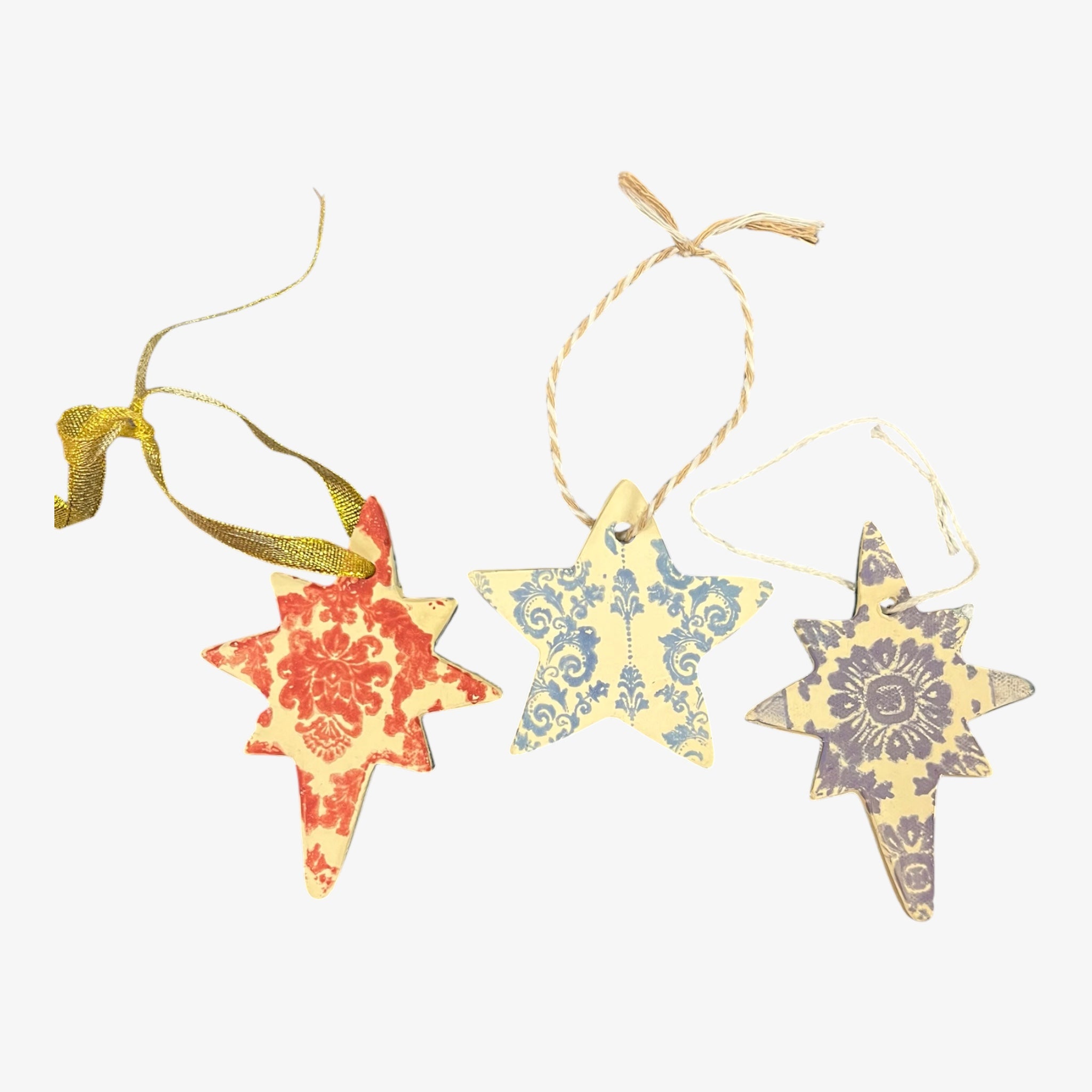Handmade Ceramic Star Christmas Ornaments (Set of 3)