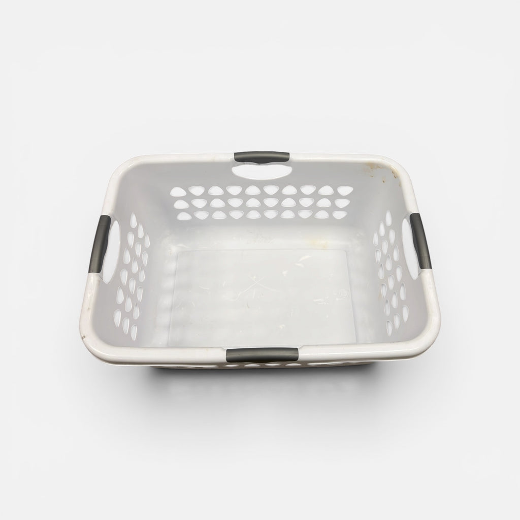 Sterilite 1.5 Bushel Ultra Square Laundry Basket in White with Gray Comfort Grip Handle 18.5" x 12" x 26"