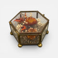 Vintage Glass and Brass Geometric Trinket Box w/ Dried Flowers
