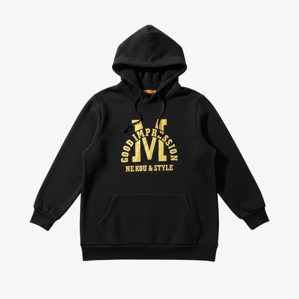 Men's Black and Gold NIKOU & STYLE Hoodie Size:XL