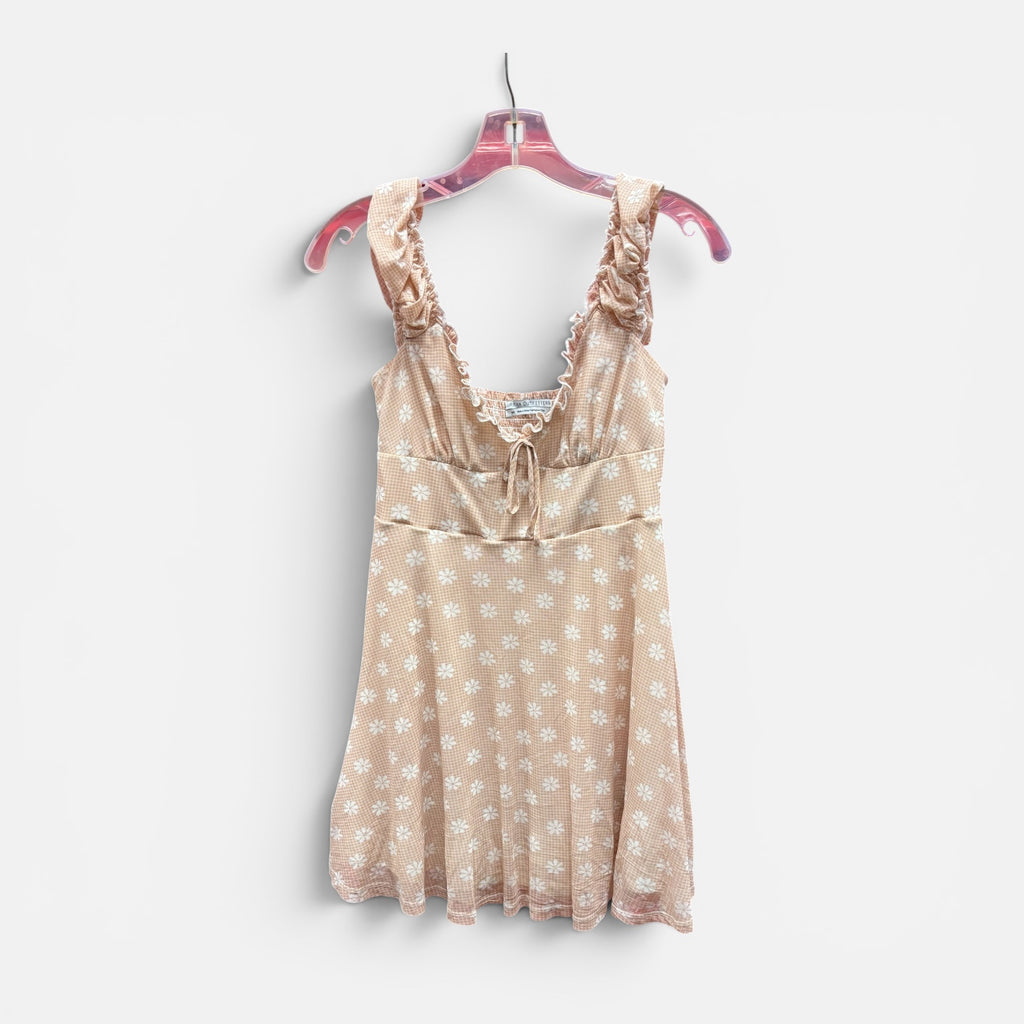 Urban Outfitters Beige Floral Print Mesh Audrey Mini Dress Size: M