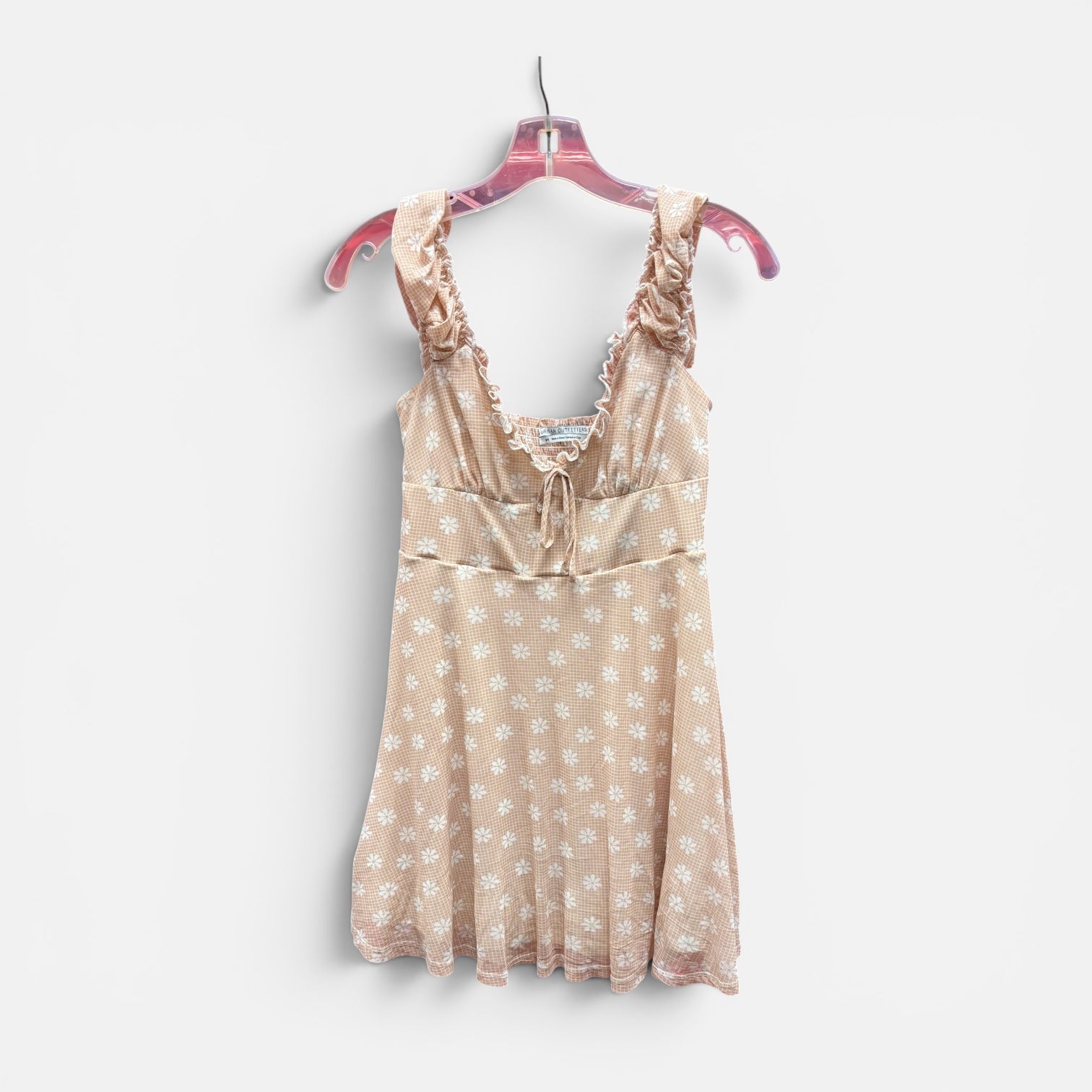 Urban Outfitters Beige Floral Print Mesh Audrey Mini Dress Size: M
