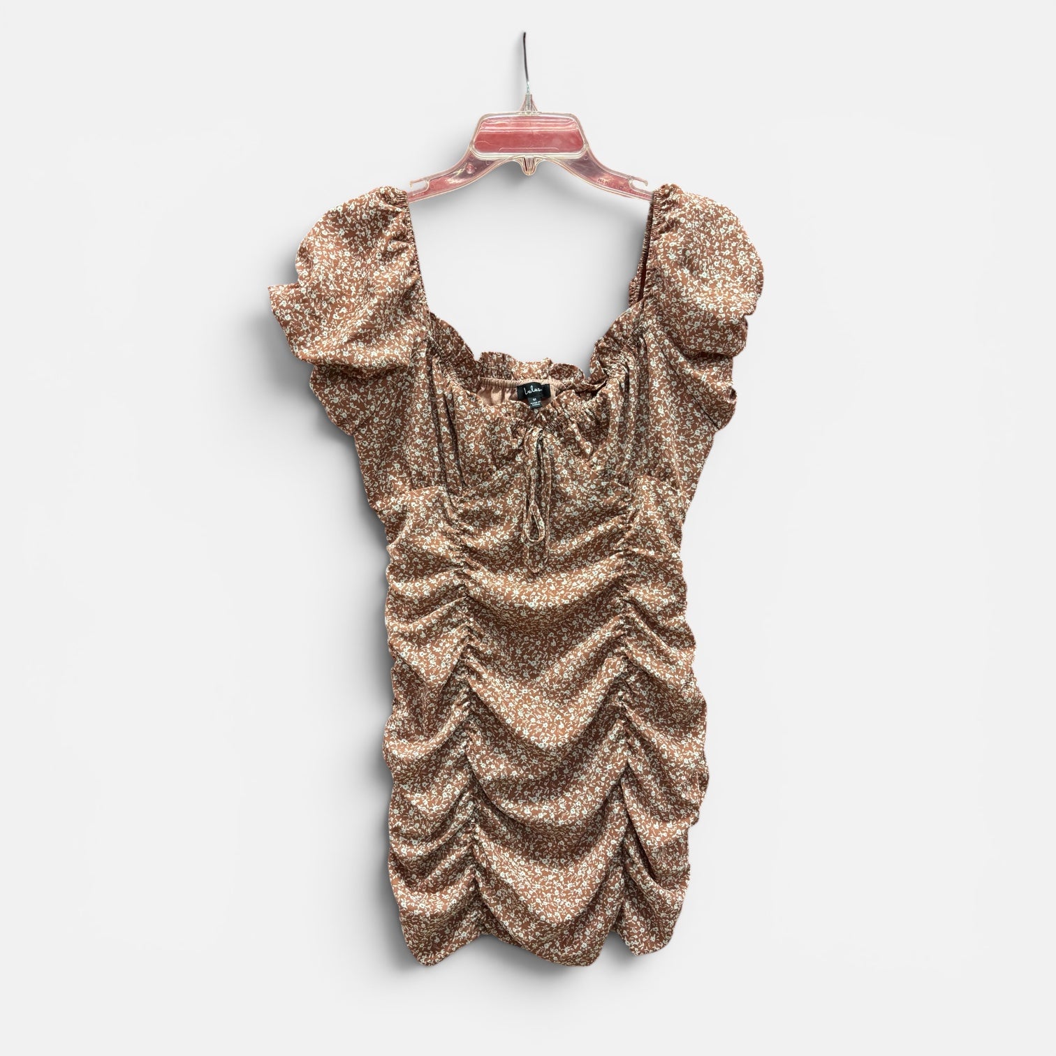 Lulus Reason to Be Dusty Brown Floral Print Off-the-Shoulder Mini Dress Size: M