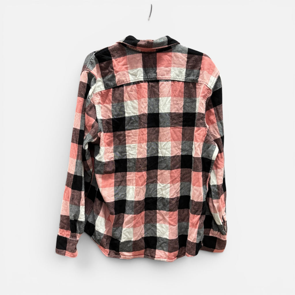 American Eagle Outfitters Pink and Black Plaid Flannel Shirt Size:XL