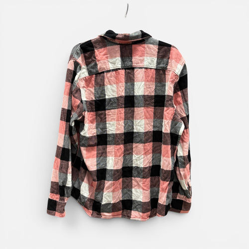 American Eagle Outfitters Pink and Black Plaid Flannel Shirt Size:XL