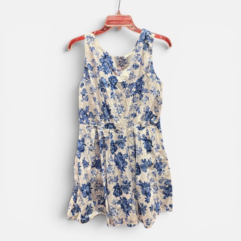 Women Blue and White Floral Sleeveless Dress Size: L