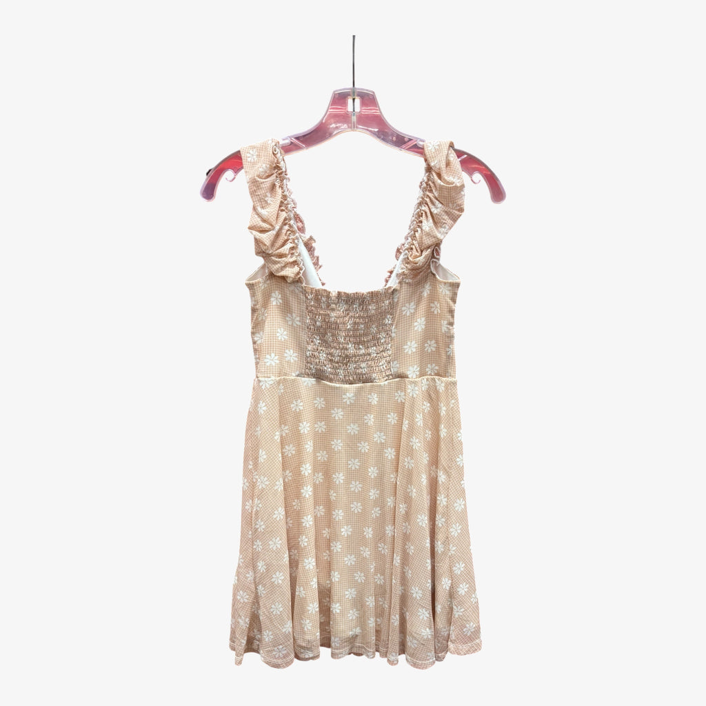Urban Outfitters Beige Floral Print Mesh Audrey Mini Dress Size: M