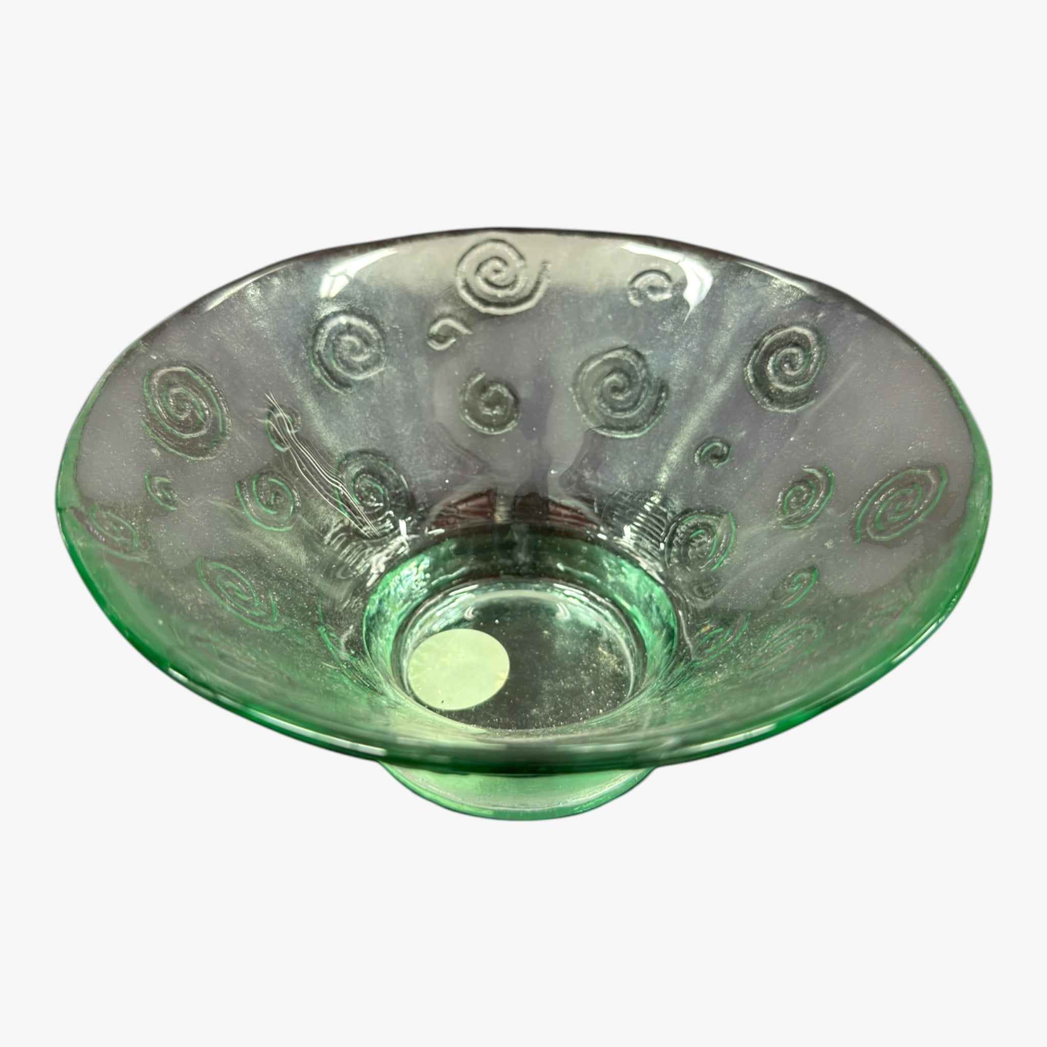 Vintage Green Glass Bowl with a Swirl Design 5"D