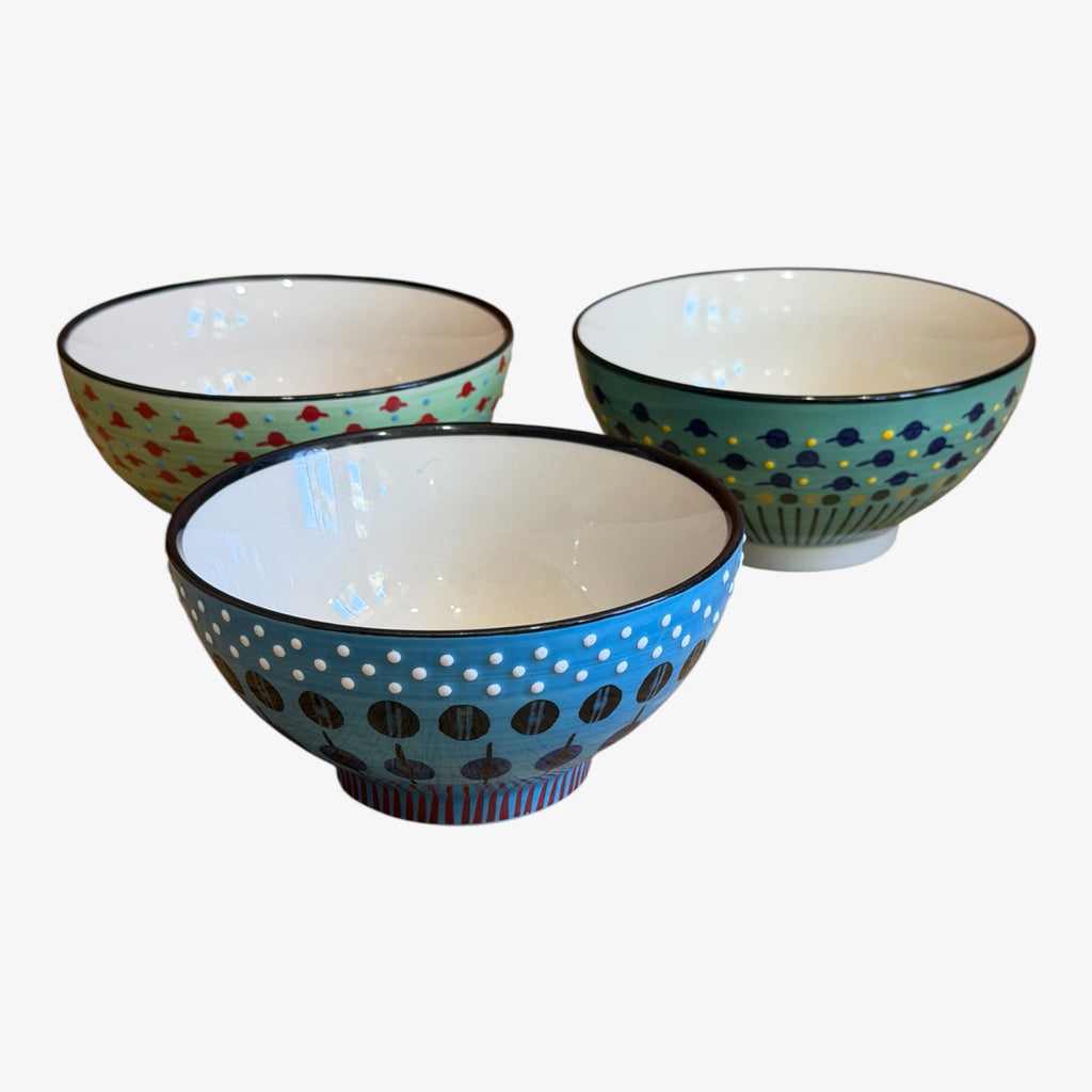Set of 3 Hand Painted West Elm Potters Workshop Cereal Bowls