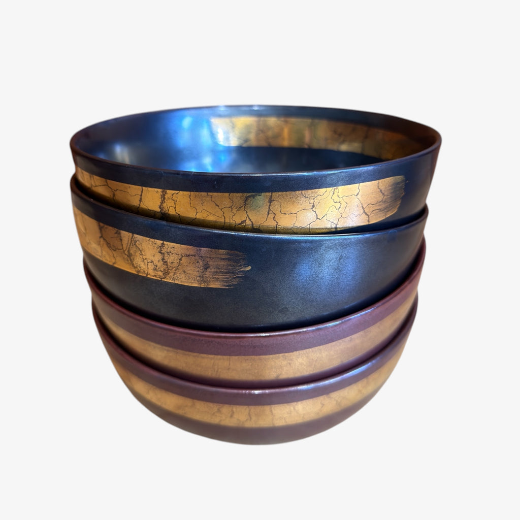Set of 4 Handcrafted Dark Ceramic Matcha Bowls 6"D