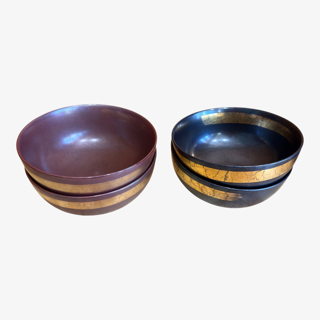 Set of 4 Handcrafted Dark Ceramic Matcha Bowls 6"D