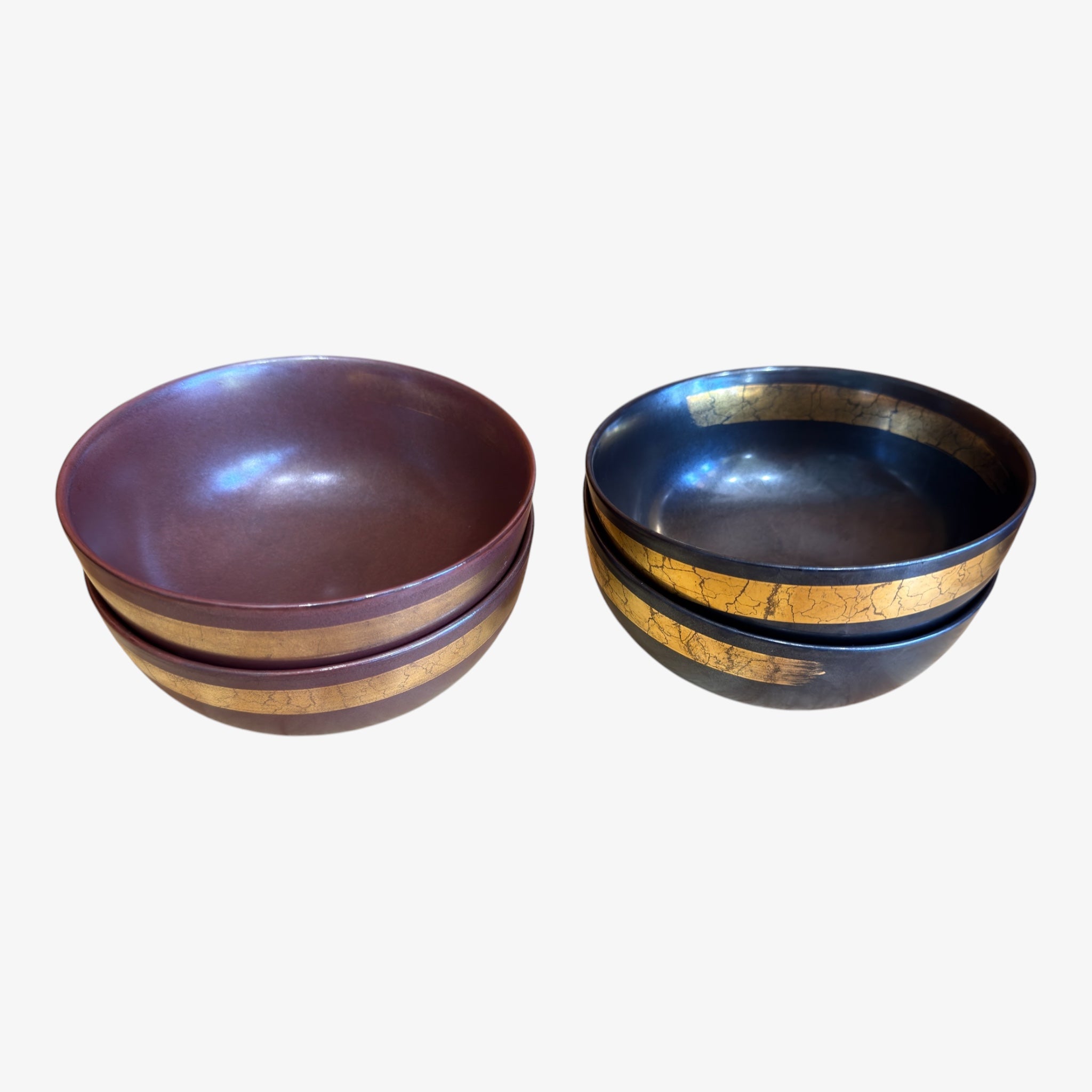 Set of 4 Handcrafted Dark Ceramic Matcha Bowls 6"D