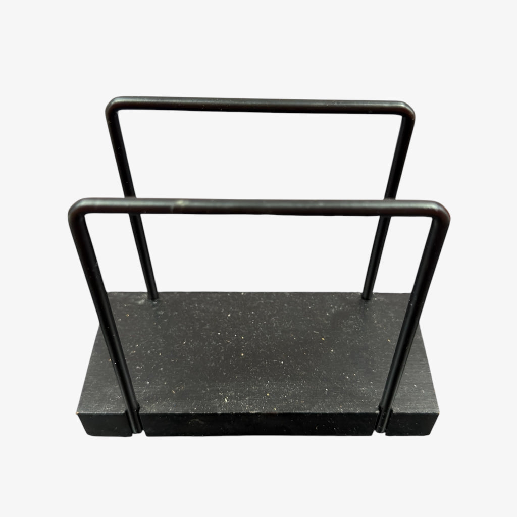 Black Napkin Holder Minimalist Design with Wooden Base 6" x 5" x 3"