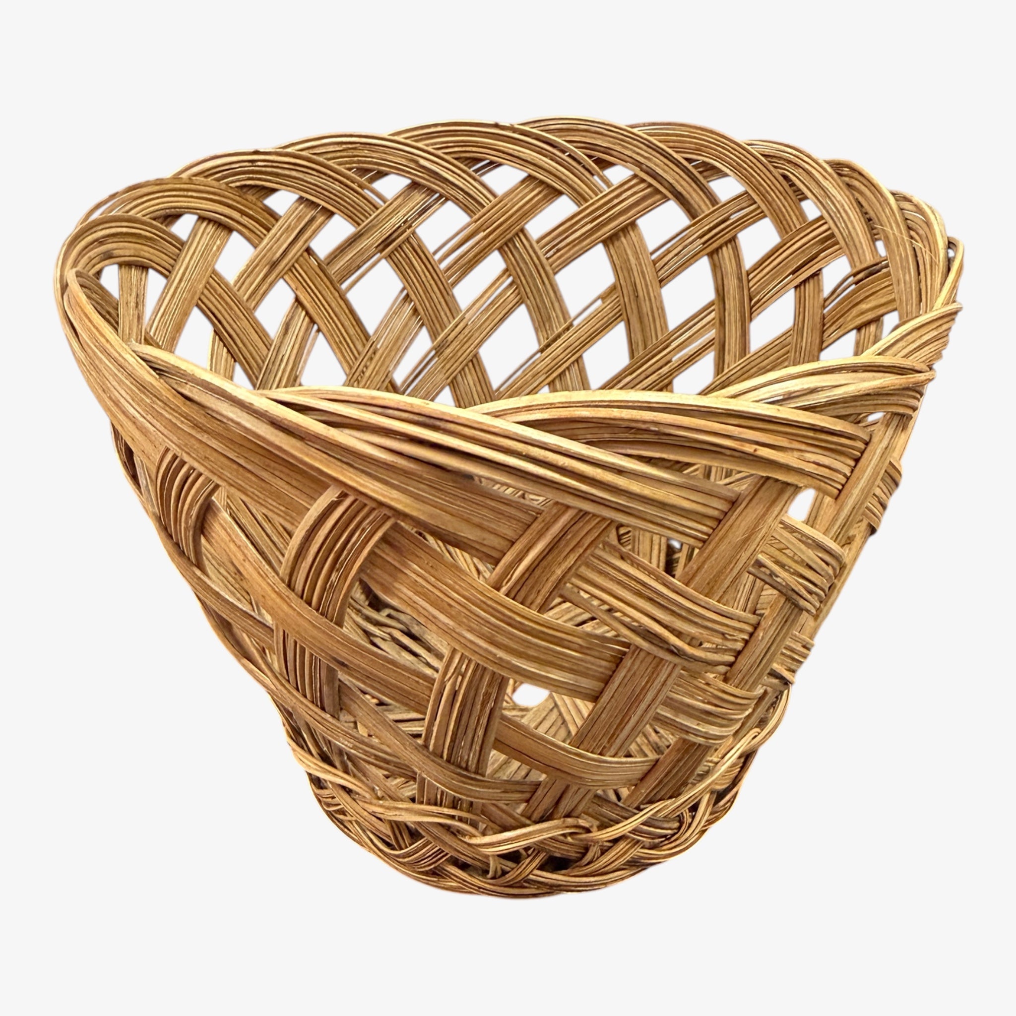 Vintage Handmade Woven Rattan Basket Planter 7.5"D x 6"H