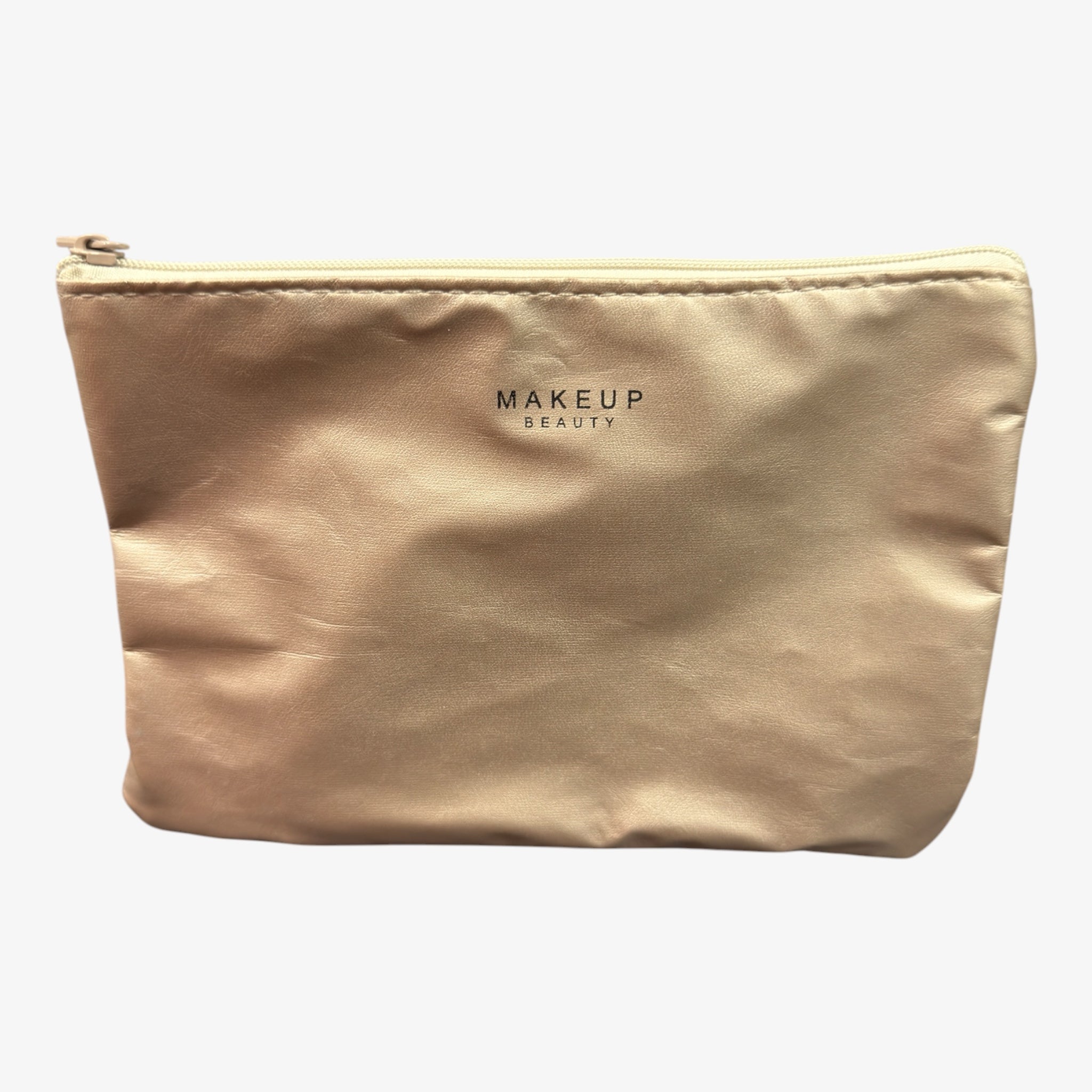 Champagne-colored "Makeup Beauty" Cosmetic Pouch