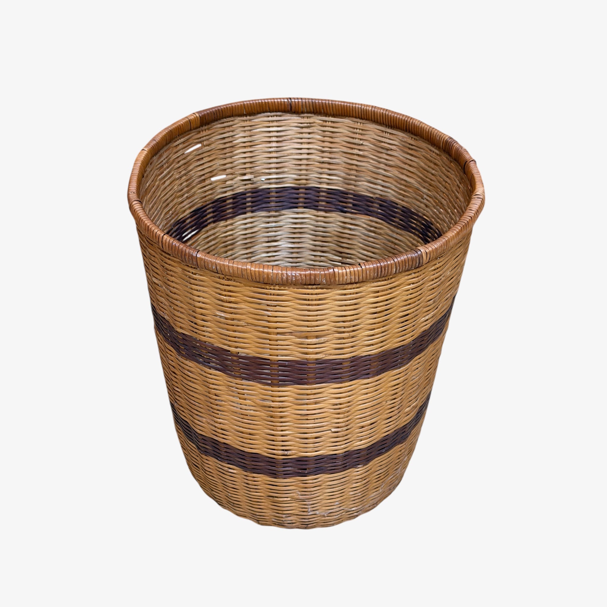Vintage  Japanese Two-tone Wicker Waste Basket
