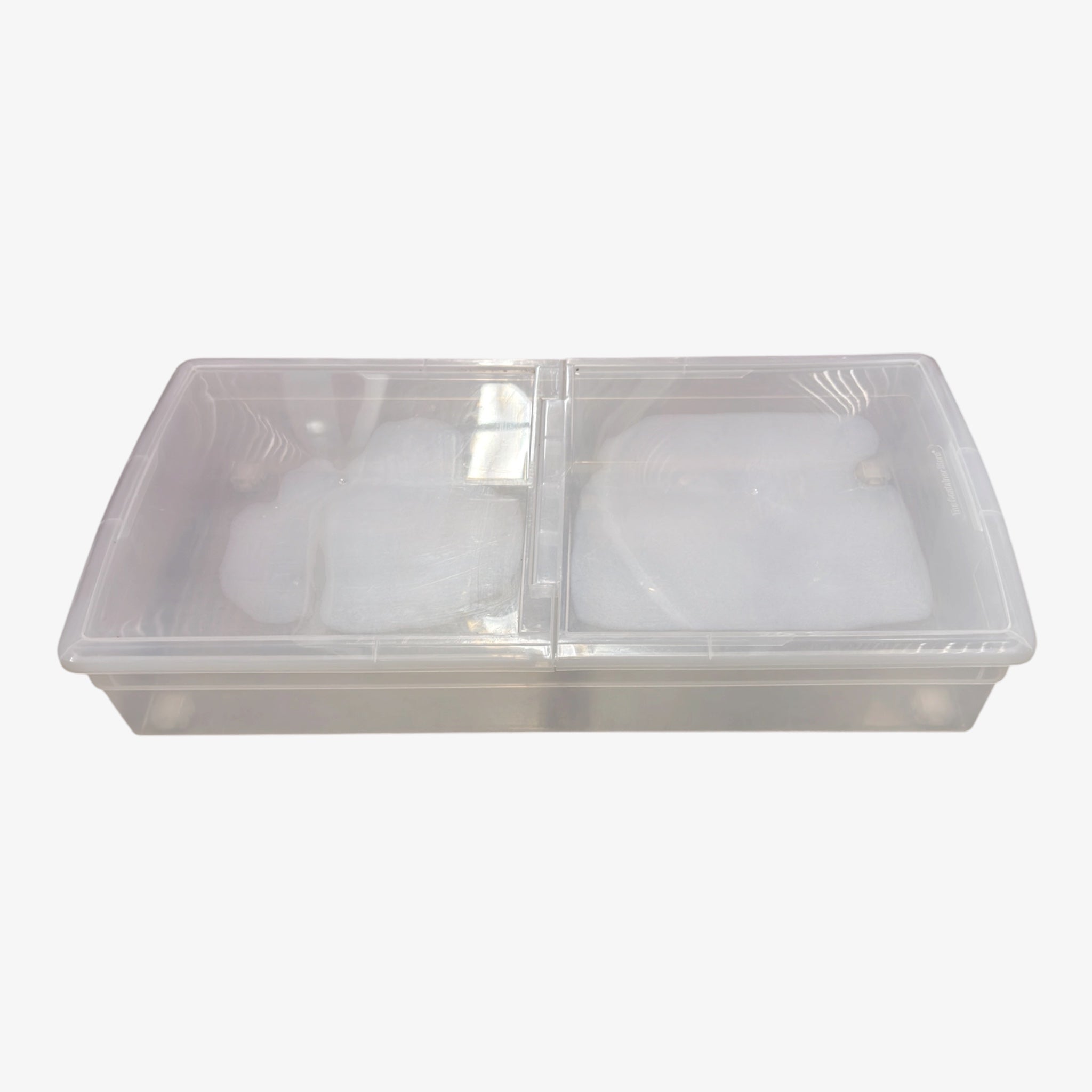 2 Compartment Plastic Under Bed Wheeled Storage Box with Dual Hinged Lids 40"x 20" x 6.125"