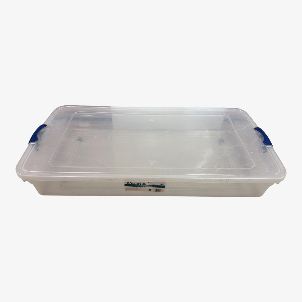 60 Qt Underbed Secure Latch Clear Plastic Storage Container with Wheels 40" x 20" 6.125"