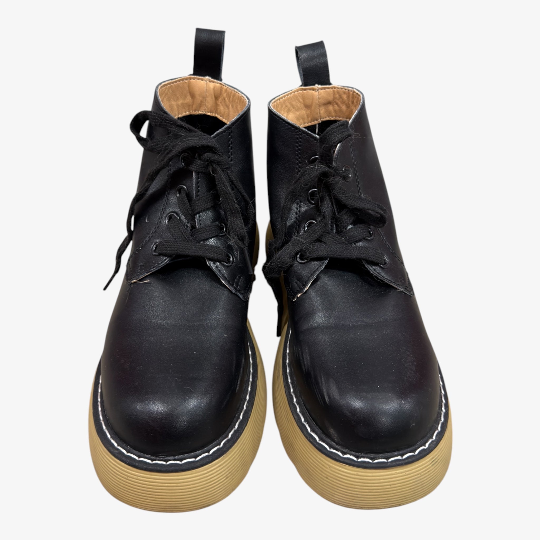 Genuine Leather Women Spring Thick-soled Lace-up Platform Ankle Boots Size: 36