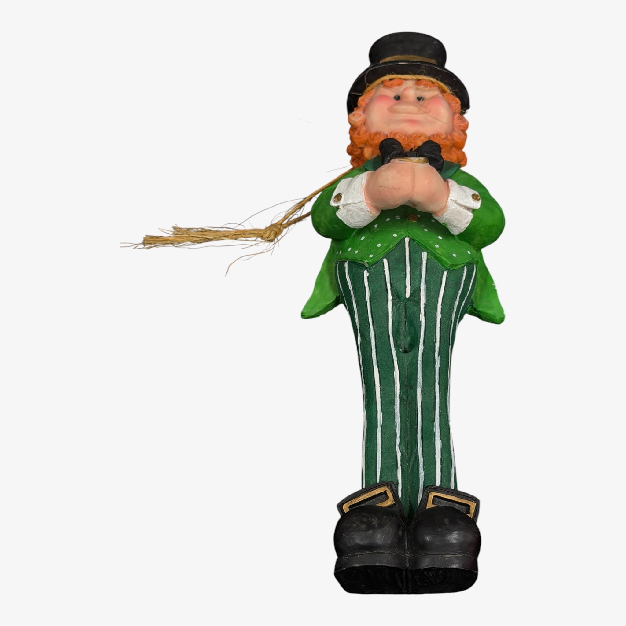Saint Patricks Day Statue Lucky leprechaun Green Resin Figurine with Irish Hat Shamrock Ready to Hang 15"H