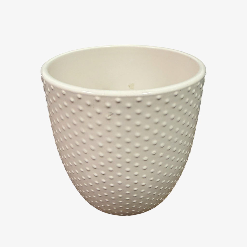 White Ceramic Planter with Dotty Texture  5"D x 5"H