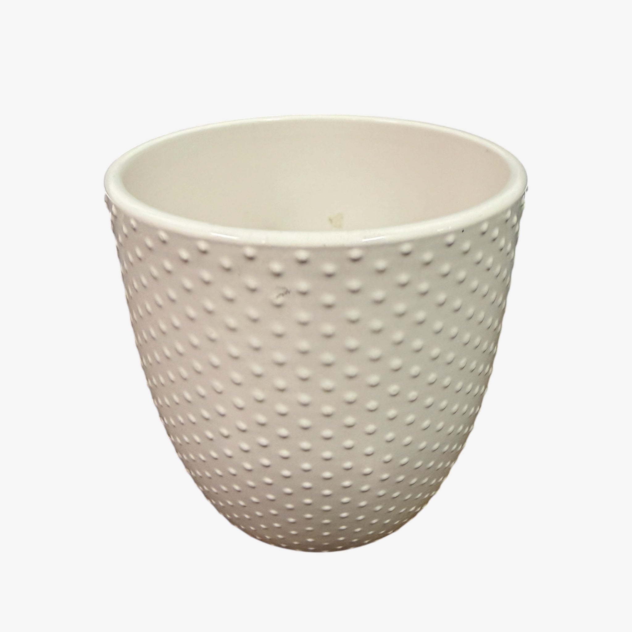 White Ceramic Planter with Dotty Texture  5"D x 5"H