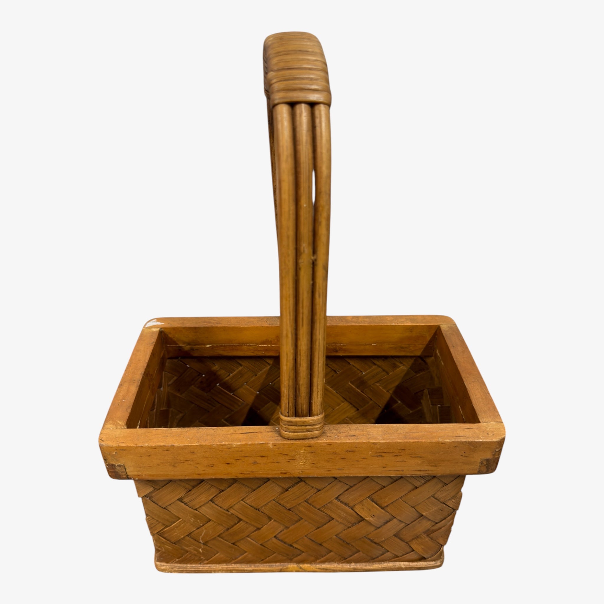 Vintage Handmade Bamboo Basket With Handle 14" x 9.5" x 5"