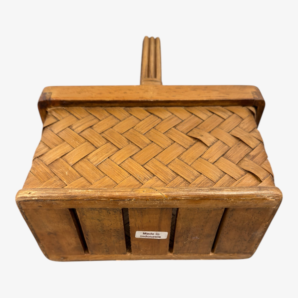 Vintage Handmade Bamboo Basket With Handle 14" x 9.5" x 5"