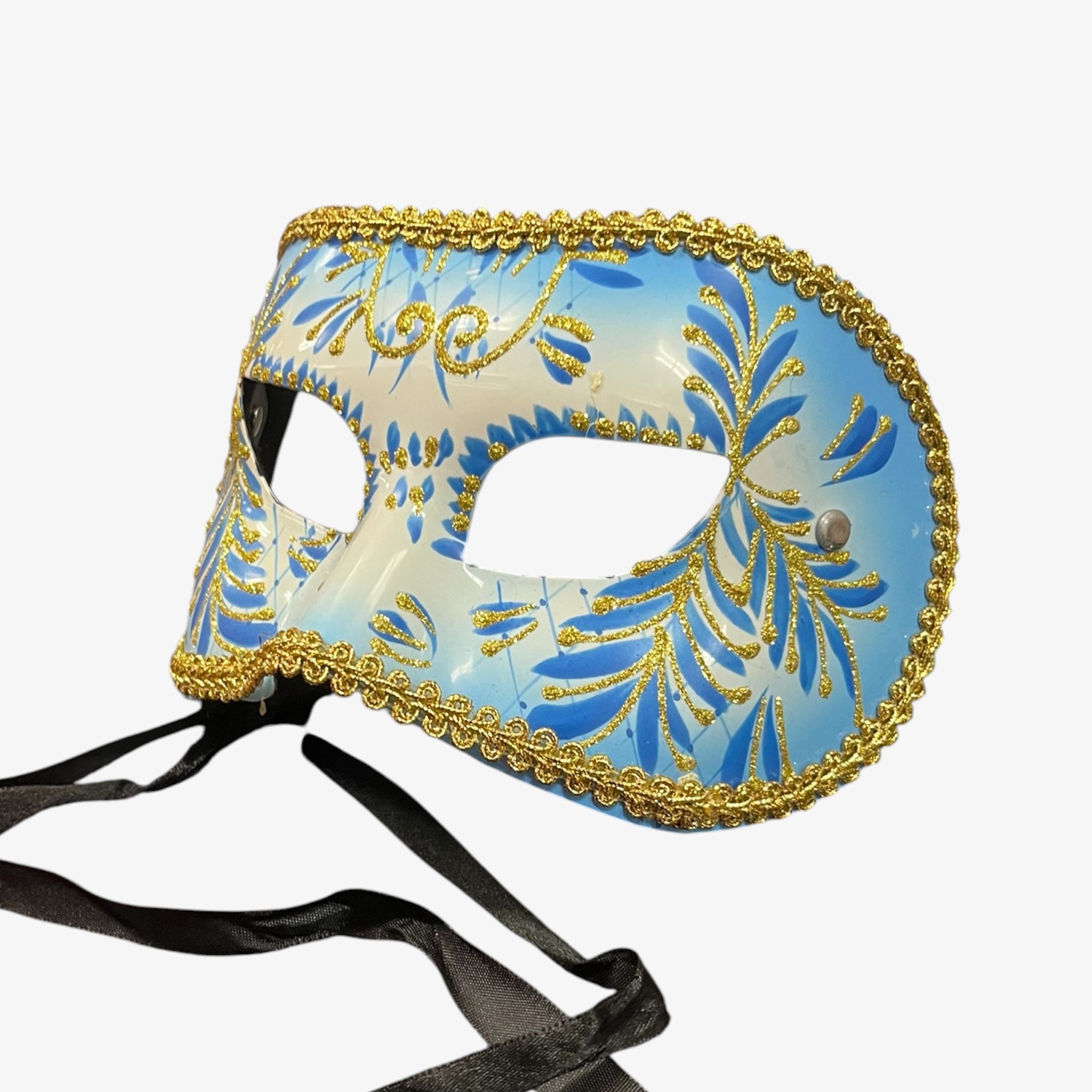 Light Blue and Gold Colombina Flavia Venetian Masquerade Mask