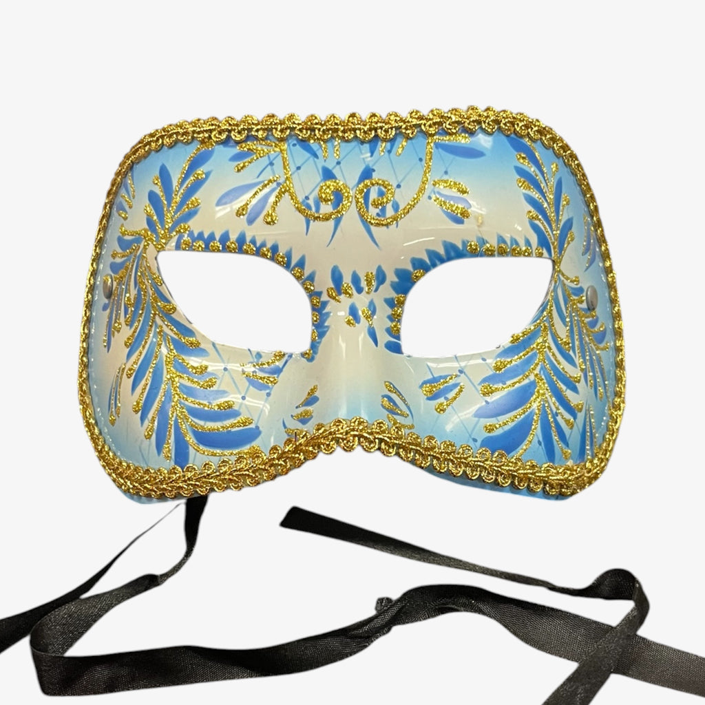 Light Blue and Gold Colombina Flavia Venetian Masquerade Mask