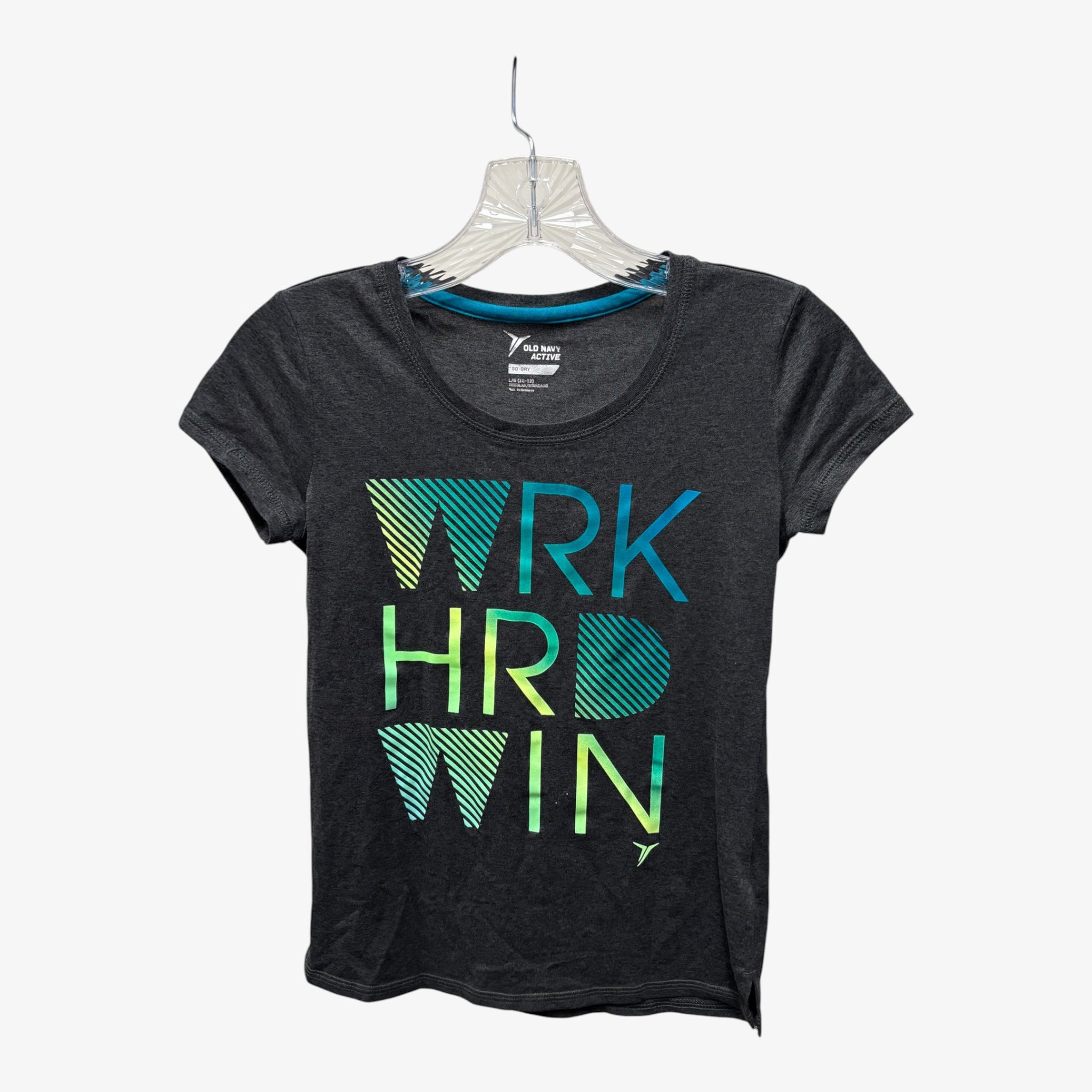 Old Navy Girl's Active Black T-shirt "WRK HRD WIN" Size:XL