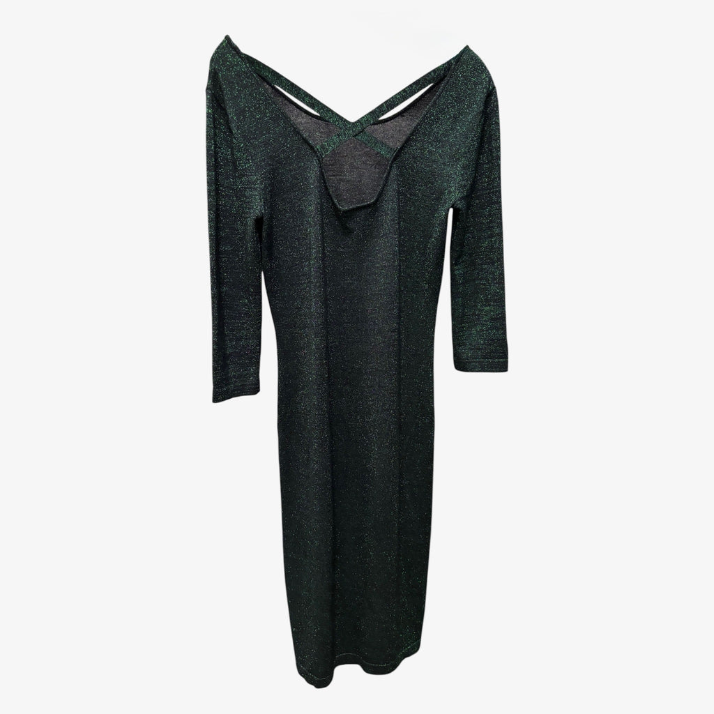Allison Brittney Metallic Green Long-Sleeve Midi Dress Size: 6