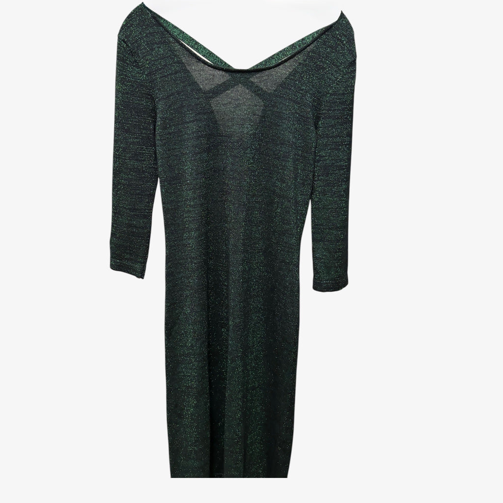 Allison Brittney Metallic Green Long-Sleeve Midi Dress Size: 6