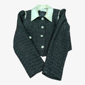 Black Tweed Jacket Contrasting Satin Collar w/Floral Rhinestone Buttons Size: S