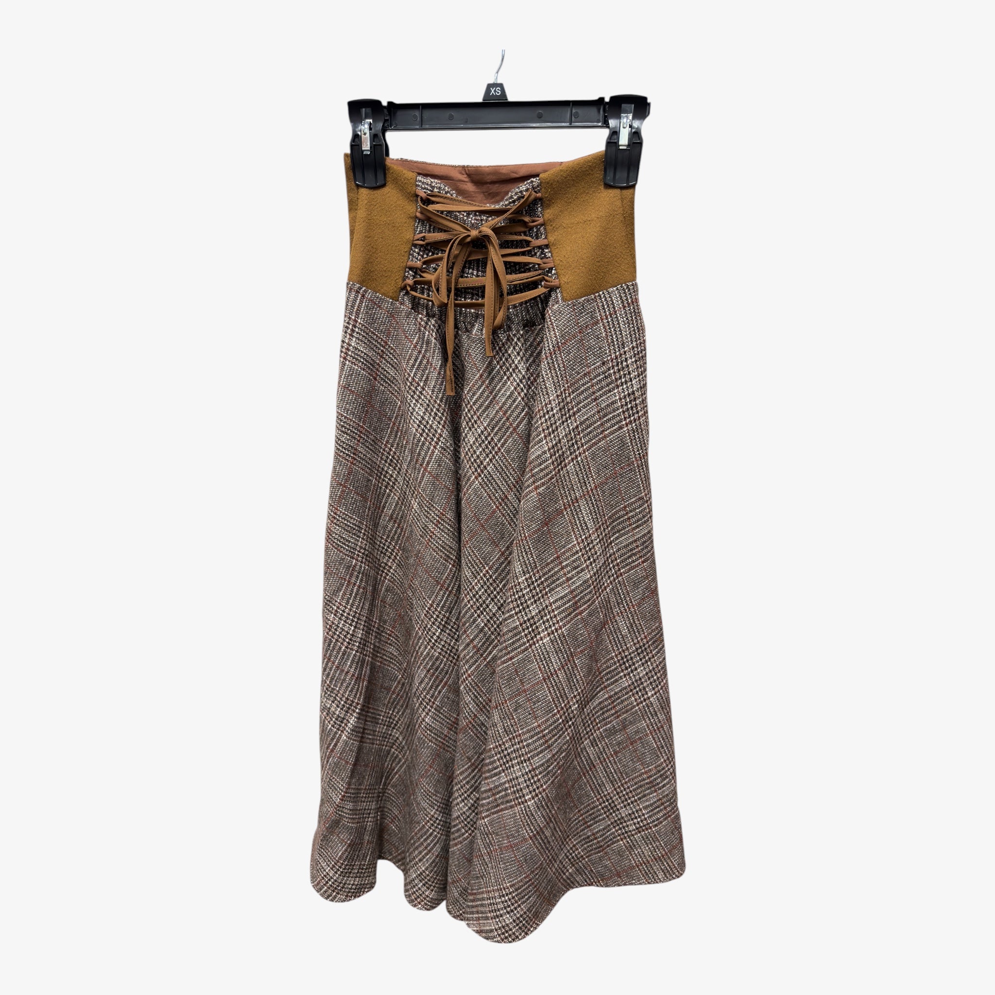 Vintage Retro Stage Lace-up Plaid Skirt Size: S