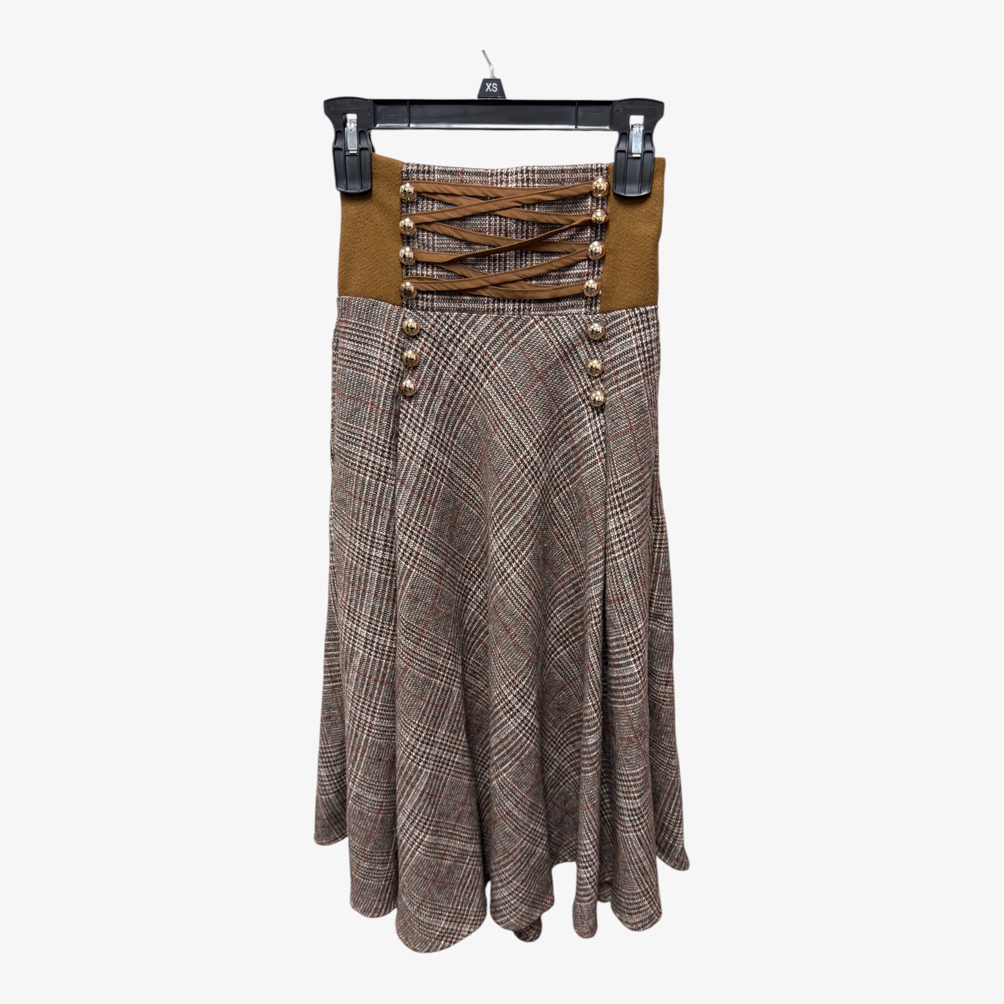 Vintage Retro Stage Lace-up Plaid Skirt Size: S