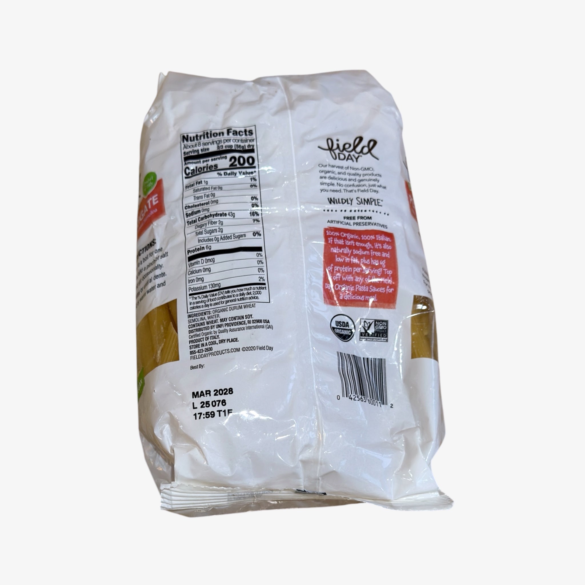 16 oz Package of Field Day Organic Penne Rigate Pasta