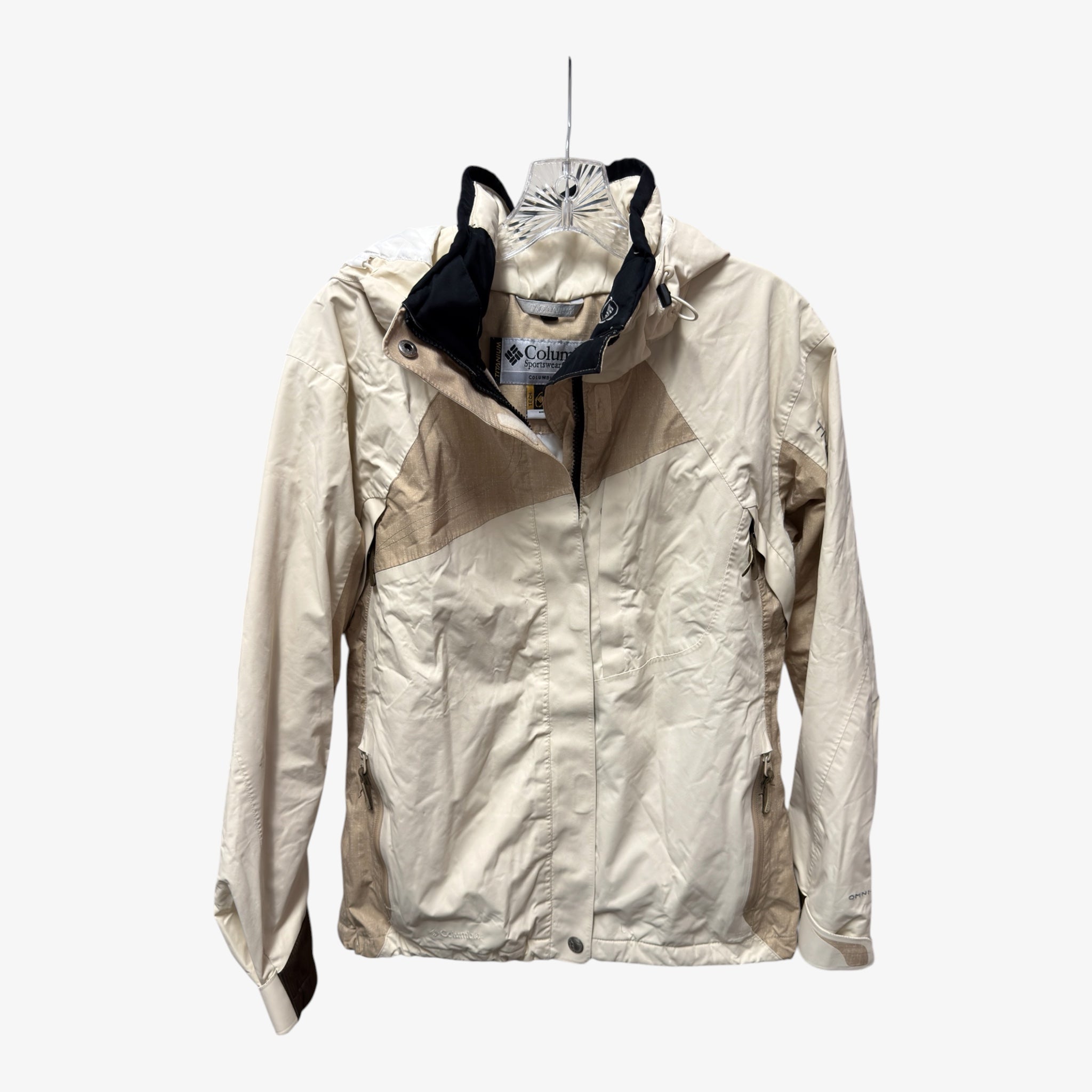 Women's Columbia Omni-Tech Cream Rain Jacket with Hood Full Zip Size: M