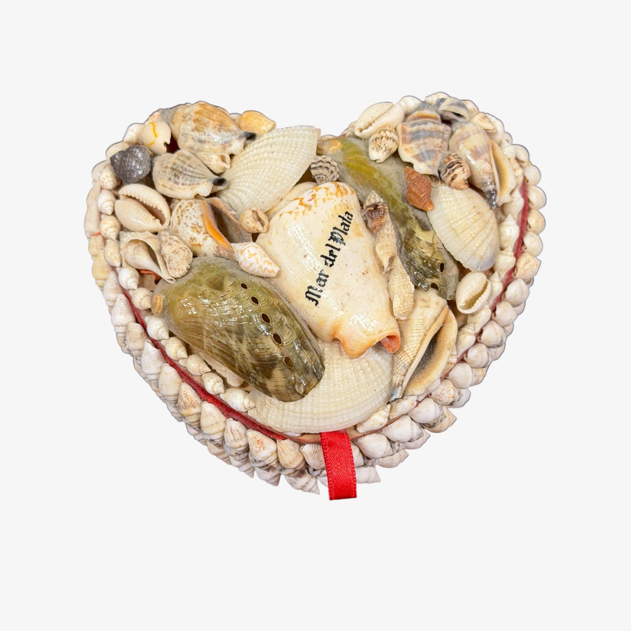 Vintage Handmade Mar del Plata Seashell Heart Trinket Box 4" x  1"H