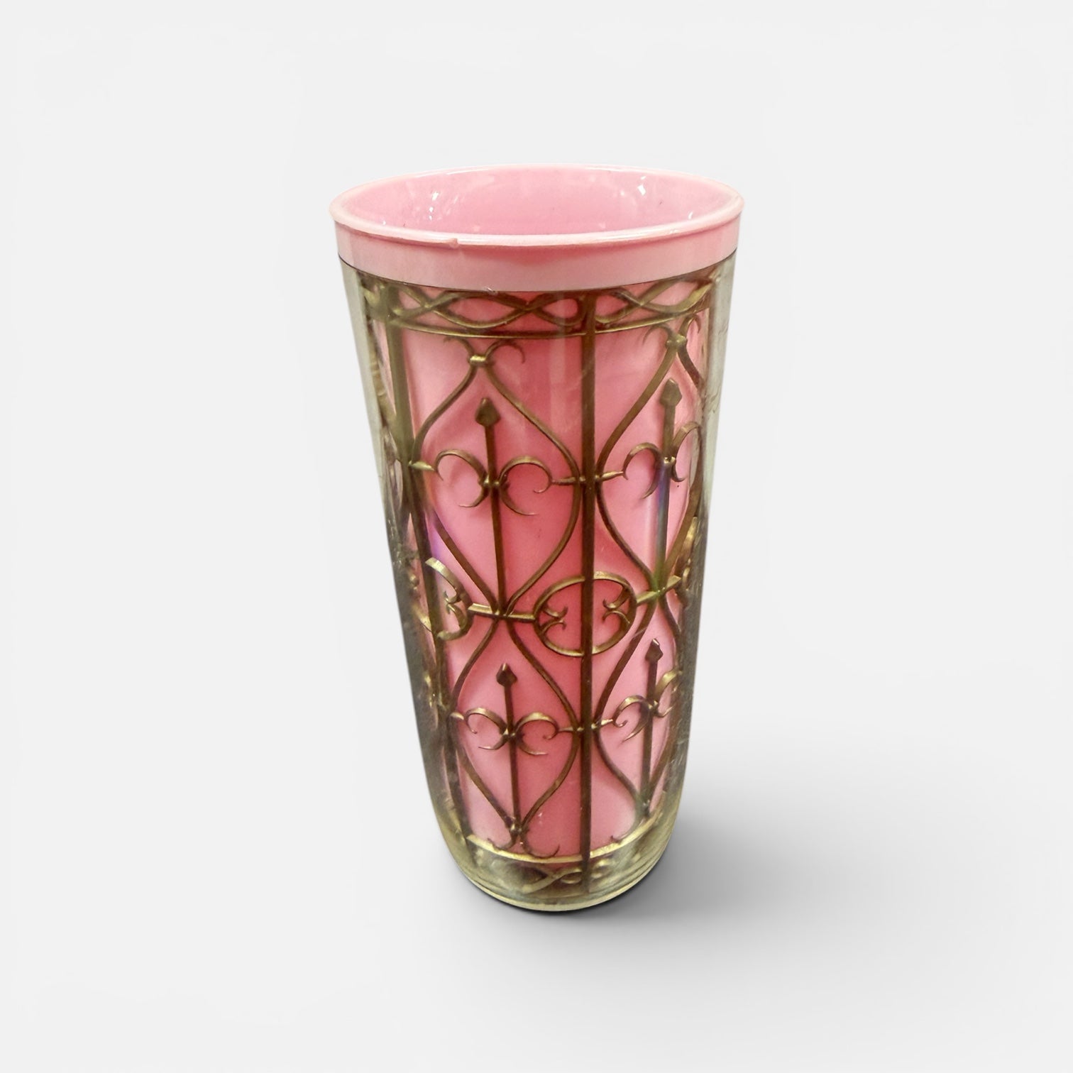 Set of 7 Vintage 1960s Insulated Tumblers With Spanish Lattice Inserts