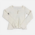 White Ribbed Long-Sleeve Henley Top Size: XS