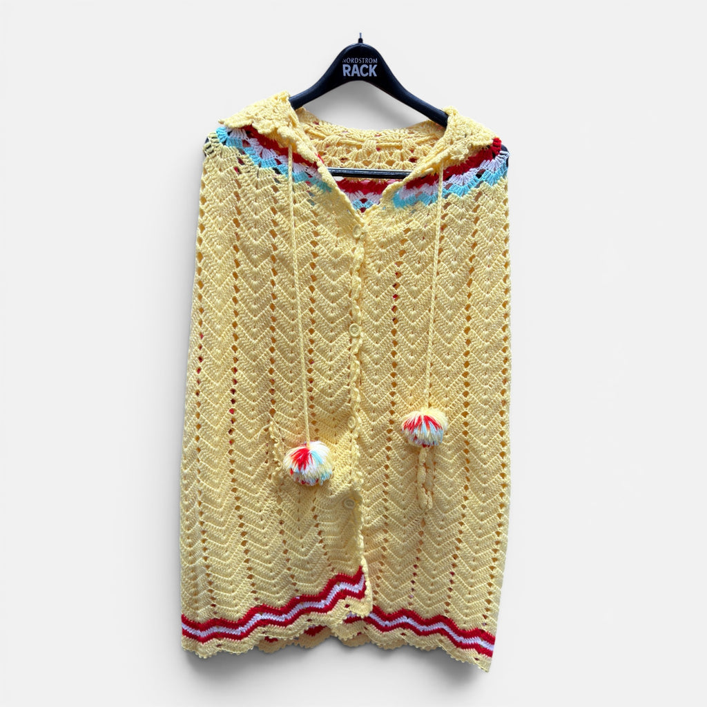 Handmade Crochet Boho Poncho Yellow One Size