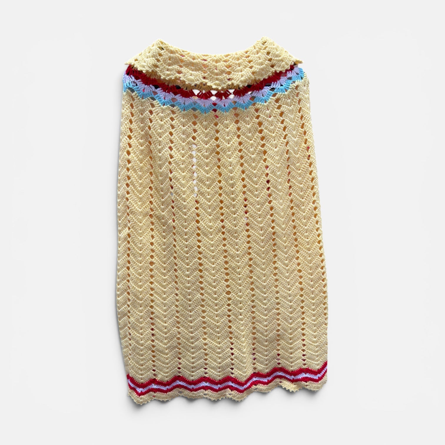 Handmade Crochet Boho Poncho Yellow One Size