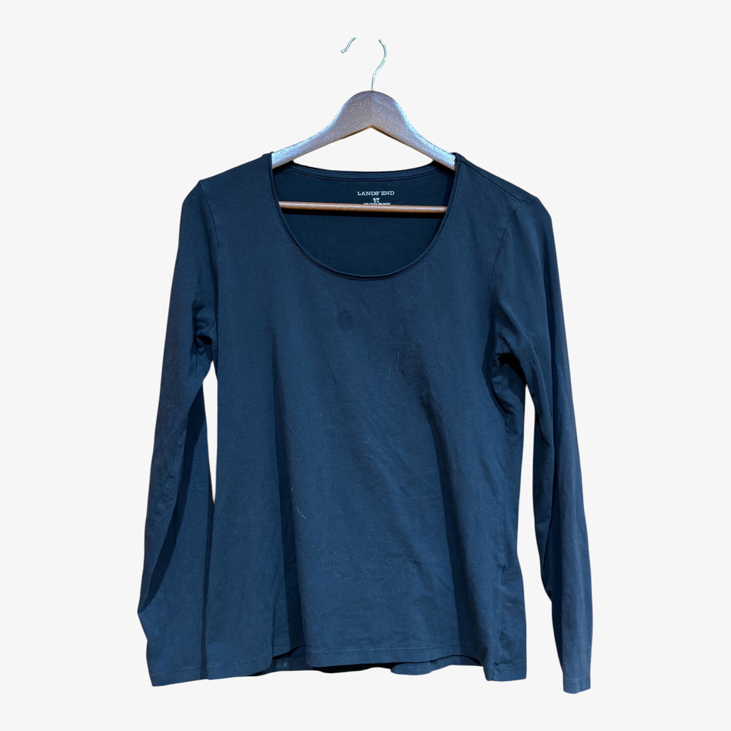 Lands' End Women's Lightweight Jersey Skimming Long Sleeve Scoop Neck T-shirt Black Size: S/P
